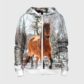 Детская толстовка 3D на молнии с принтом Конь и снег в Екатеринбурге, 100% полиэстер |  манжеты и пояс оформлены широкой мягкой резинкой, двухслойный капюшон со шнурком для регулировки, спереди карманы и застежка-молния
 | животные | звери | зима | кони | конь | коняшка | лошади | лошадка | лошадь | пони | природа | снег