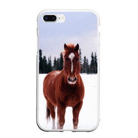 Чехол для iPhone 7Plus/8 Plus матовый с принтом Конь и снег в Екатеринбурге, Силикон | Область печати: задняя сторона чехла, без боковых панелей | животные | звери | зима | кони | конь | коняшка | лошади | лошадка | лошадь | пони | природа | снег