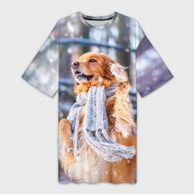 Платье-футболка 3D с принтом Золотистый Ретривер в Екатеринбурге,  |  | dog | животные | золотистый | золотой | пес | природа | ретривер | собака | собаки | собакчка | собачки