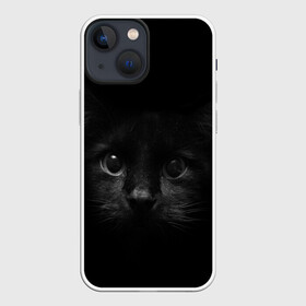 Чехол для iPhone 13 mini с принтом черный кот в Екатеринбурге,  |  | животные | зайка | заяц | звери | зевающий кот | кися | кот | котенок | котики | коты | кричащий кот | кролик | минимализм | питомцы | прикольные картинки