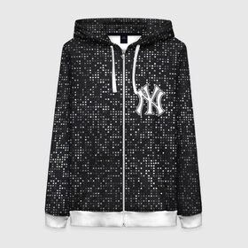 Женская толстовка 3D на молнии с принтом New York Yankees в Екатеринбурге, 100% полиэстер | длина до линии бедра, манжеты и пояс оформлены мягкой тканевой резинкой, двухслойный капюшон со шнурком для регулировки, спереди молния, по бокам два кармана | baseball | fashion | game | glitch | new york | sport | бейсбол | игра | мода | нью йорк | спорт