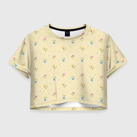 Женская футболка Crop-top 3D с принтом Цветочки в Екатеринбурге, 100% полиэстер | круглая горловина, длина футболки до линии талии, рукава с отворотами | арт | жёлтый | зеленый | красный | рисунок | розовый | синий | цветок | цветы | яркие цвета | яркие цветы | яркий цветок