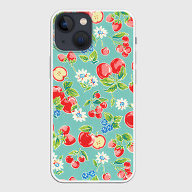 Чехол для iPhone 13 mini с принтом Яркое лето в Екатеринбурге,  |  | арт | бирюзовый | зелёный | клубника | рисунок | ромашка | ромашки | цвета | цветы | черника | яблоки | яблоко