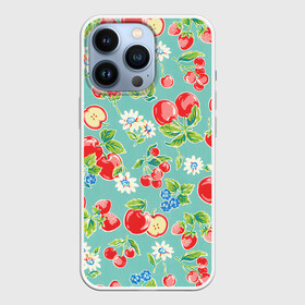 Чехол для iPhone 13 Pro с принтом Яркое лето в Екатеринбурге,  |  | арт | бирюзовый | зелёный | клубника | рисунок | ромашка | ромашки | цвета | цветы | черника | яблоки | яблоко