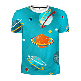 Мужская футболка 3D спортивная с принтом Необычные планеты в Екатеринбурге, 100% полиэстер с улучшенными характеристиками | приталенный силуэт, круглая горловина, широкие плечи, сужается к линии бедра | арт | бирюзовый | венера | звезда | звёзды | земля | марс | планета | планеты | рисунок | рисунок карандашом | сатурн | синий