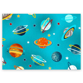 Поздравительная открытка с принтом Необычные планеты в Екатеринбурге, 100% бумага | плотность бумаги 280 г/м2, матовая, на обратной стороне линовка и место для марки
 | арт | бирюзовый | венера | звезда | звёзды | земля | марс | планета | планеты | рисунок | рисунок карандашом | сатурн | синий