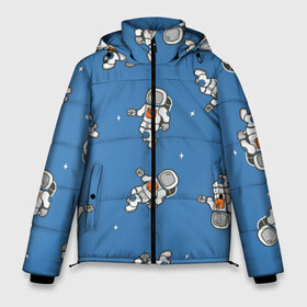 Мужская зимняя куртка 3D с принтом Космонавт в Екатеринбурге, верх — 100% полиэстер; подкладка — 100% полиэстер; утеплитель — 100% полиэстер | длина ниже бедра, свободный силуэт Оверсайз. Есть воротник-стойка, отстегивающийся капюшон и ветрозащитная планка. 

Боковые карманы с листочкой на кнопках и внутренний карман на молнии. | арт | белый | звезда | звёзды | космический турист | космонавт | космонавты | космос | рисунок | синий