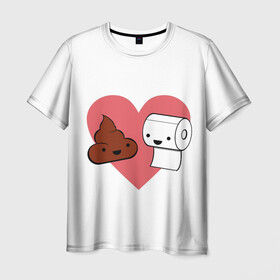 Мужская футболка 3D с принтом Какашечка+бумага в Екатеринбурге, 100% полиэфир | прямой крой, круглый вырез горловины, длина до линии бедер | бумага | любовь | маска | медицинская маска | прикольные картинки | сердце | смайлики | смайлы | стикербук | текстура | фон | эмоджи | эмодзи