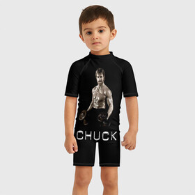 Детский купальный костюм 3D с принтом Чак Норис в Екатеринбурге, Полиэстер 85%, Спандекс 15% | застежка на молнии на спине | chuck | актер | боевые искусства | карате | качалка | качек | силач | спорт | техасский рейнджер | чак норис