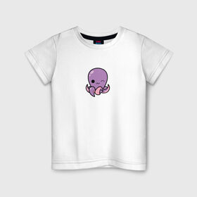 Детская футболка хлопок с принтом Осьминожек в Екатеринбурге, 100% хлопок | круглый вырез горловины, полуприлегающий силуэт, длина до линии бедер | кальмар | море | океан | осьминог | осьминожек | рыба.