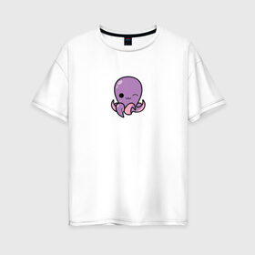 Женская футболка хлопок Oversize с принтом Осьминожек в Екатеринбурге, 100% хлопок | свободный крой, круглый ворот, спущенный рукав, длина до линии бедер
 | кальмар | море | океан | осьминог | осьминожек | рыба.