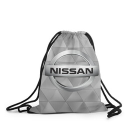 Рюкзак-мешок 3D с принтом NISSAN. в Екатеринбурге, 100% полиэстер | плотность ткани — 200 г/м2, размер — 35 х 45 см; лямки — толстые шнурки, застежка на шнуровке, без карманов и подкладки | abstract | auto | brand | car | geometry | nissan | nиссан | sport | texture | абстракция | авто | автомобильные | бренд | геометрия | классика | машины | модные | спорт | стиль | текстура