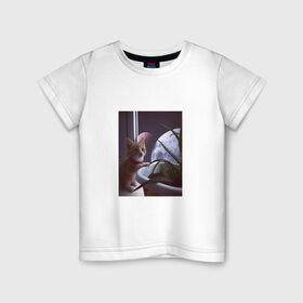 Детская футболка хлопок с принтом Космос за окном в Екатеринбурге, 100% хлопок | круглый вырез горловины, полуприлегающий силуэт, длина до линии бедер | cat | space | космос | кот | котик | кошка | мем | планета | прикол