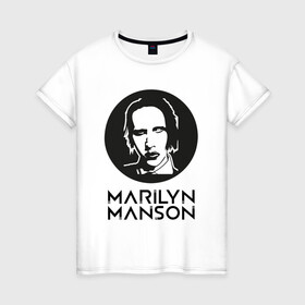 Женская футболка хлопок с принтом  Мэрилин Мэнсон в Екатеринбурге, 100% хлопок | прямой крой, круглый вырез горловины, длина до линии бедер, слегка спущенное плечо | marilyn manson | rock | готика | музыка | мэрилин мэнсон | рок