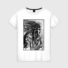 Женская футболка хлопок с принтом Drawing indian в Екатеринбурге, 100% хлопок | прямой крой, круглый вырез горловины, длина до линии бедер, слегка спущенное плечо | black | drawing | indian | индеец | рисунок | черный