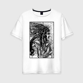 Женская футболка хлопок Oversize с принтом Drawing indian в Екатеринбурге, 100% хлопок | свободный крой, круглый ворот, спущенный рукав, длина до линии бедер
 | black | drawing | indian | индеец | рисунок | черный