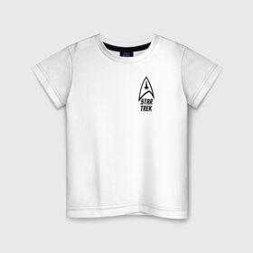 Детская футболка хлопок с принтом Стартрек в Екатеринбурге, 100% хлопок | круглый вырез горловины, полуприлегающий силуэт, длина до линии бедер | джим кирк | корабль | космос | спок | энтерпрайз