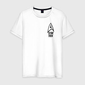 Мужская футболка хлопок с принтом Стартрек в Екатеринбурге, 100% хлопок | прямой крой, круглый вырез горловины, длина до линии бедер, слегка спущенное плечо. | джим кирк | корабль | космос | спок | энтерпрайз
