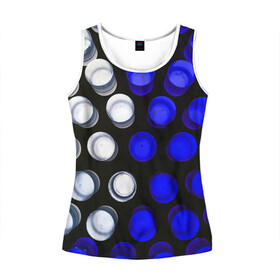 Женская майка 3D с принтом GGGelt в Екатеринбурге, 100% полиэстер | круглая горловина, прямой силуэт, длина до линии бедра | abstraction | blue | circles | light | shapes | white | абстракция | белый | круги | свет | синий | формы