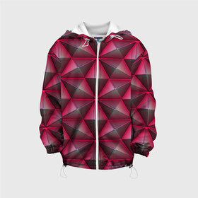 Детская куртка 3D с принтом Aral в Екатеринбурге, 100% полиэстер | застежка — молния, подол и капюшон оформлены резинкой с фиксаторами, по бокам — два кармана без застежек, один потайной карман на груди, плотность верхнего слоя — 90 г/м2; плотность флисового подклада — 260 г/м2 | abstraction | lines | red | shapes | surface | triangles | абстракция | красный | линии | поверхность | треугольники | формы