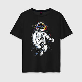 Женская футболка хлопок Oversize с принтом Cosmosrock в Екатеринбурге, 100% хлопок | свободный крой, круглый ворот, спущенный рукав, длина до линии бедер
 | astronaut | cosmonaut | cosmos | guitar | music | rock | solo | space | star | астронавт | гитара | звезда | космонавт | космос | музыка | солист