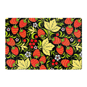 Магнитный плакат 3Х2 с принтом Хохлома в Екатеринбурге, Полимерный материал с магнитным слоем | 6 деталей размером 9*9 см | арт | белый | вектор | желтый | зеленый | земляника | золотой | клубника | клюква | красный | народный рисунок | рисунок | хохлома | цветок | цветы | чёрный | ягода | ягоды