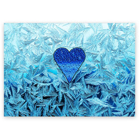 Поздравительная открытка с принтом Ледяное сердце в Екатеринбурге, 100% бумага | плотность бумаги 280 г/м2, матовая, на обратной стороне линовка и место для марки
 | Тематика изображения на принте: christmas | frozen | new year | snow | winter | влюбленные | дед мороз | зима | зимний | лед | любимая жена | любовь | мама | новый год | подарок | рождество | сердечки | снег | снежинки | снежная королева | узоры