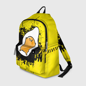 Рюкзак 3D с принтом Gudetama в Екатеринбурге, 100% полиэстер | лямки с регулируемой длиной, сверху петелька, чтобы рюкзак можно было повесить на вешалку. Основное отделение закрывается на молнию, как и внешний карман. Внутри два дополнительных кармана, один из которых закрывается на молнию. По бокам два дополнительных кармашка | gudetama | аниме | веселое яйцо | гудетама | стекающее яйцо | яйцо