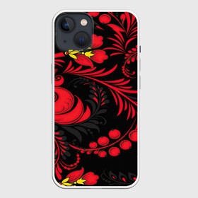 Чехол для iPhone 13 с принтом Хохлома в Екатеринбурге,  |  | арт | вектор | желтый | золотой | клюква | красный | народный рисунок | рисунок | хохлома | цветок | цветы | чёрный | ягода | ягоды