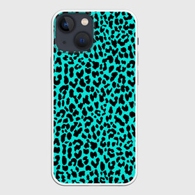 Чехол для iPhone 13 mini с принтом ЛАЗУРНЫЙ ЛЕОПАРД в Екатеринбурге,  |  | гепард | гламур | животные | камуфляж | лазурь | леопард | морской | паттерн | пятна | синий