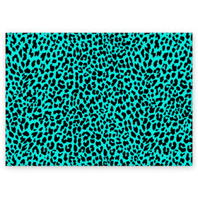 Поздравительная открытка с принтом ЛАЗУРНЫЙ ЛЕОПАРД в Екатеринбурге, 100% бумага | плотность бумаги 280 г/м2, матовая, на обратной стороне линовка и место для марки
 | гепард | гламур | животные | камуфляж | лазурь | леопард | морской | паттерн | пятна | синий