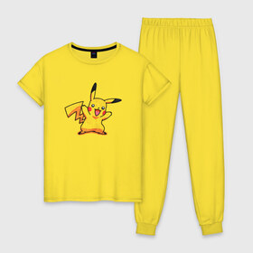 Женская пижама хлопок с принтом Pikachu из меха в Екатеринбурге, 100% хлопок | брюки и футболка прямого кроя, без карманов, на брюках мягкая резинка на поясе и по низу штанин | pikachu | pokemon | pokemongo | аниме | детективпикачу | пикачу | покемон | покемонпикачу | покемоны