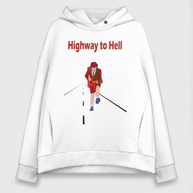 Женское худи Oversize хлопок с принтом Highway to Hell AC DC в Екатеринбурге, френч-терри — 70% хлопок, 30% полиэстер. Мягкий теплый начес внутри —100% хлопок | боковые карманы, эластичные манжеты и нижняя кромка, капюшон на магнитной кнопке | ac dc | angus young | highway to hell | ас дс | ас дс.