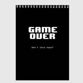 Скетчбук с принтом UNDERTALE GAME OVER в Екатеринбурге, 100% бумага
 | 48 листов, плотность листов — 100 г/м2, плотность картонной обложки — 250 г/м2. Листы скреплены сверху удобной пружинной спиралью | sans | undertale | андертале | андертейл | игра | подземная история | подземная сказка | санс | ундертале