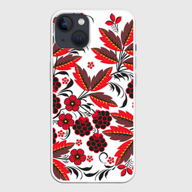 Чехол для iPhone 13 с принтом Хохлома в Екатеринбурге,  |  | арт | белый | вектор | красный | народный рисунок | рисунок | хохлома | цветок | цветы | чёрный | ягода | ягоды