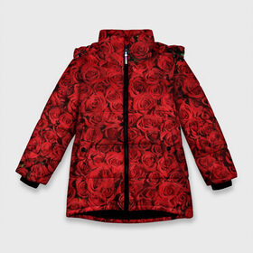 Зимняя куртка для девочек 3D с принтом Roses в Екатеринбурге, ткань верха — 100% полиэстер; подклад — 100% полиэстер, утеплитель — 100% полиэстер. | длина ниже бедра, удлиненная спинка, воротник стойка и отстегивающийся капюшон. Есть боковые карманы с листочкой на кнопках, утяжки по низу изделия и внутренний карман на молнии. 

Предусмотрены светоотражающий принт на спинке, радужный светоотражающий элемент на пуллере молнии и на резинке для утяжки. | алые розы | весна | деревья | касные розы | красная роза | красный цветок | лепестки | лес | лето | листья | май | милион алых роз | на каждый день | осень | поле | роза | розы | солнце | тропики | флора