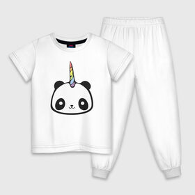 Детская пижама хлопок с принтом Панда-единорог в Екатеринбурге, 100% хлопок |  брюки и футболка прямого кроя, без карманов, на брюках мягкая резинка на поясе и по низу штанин
 | Тематика изображения на принте: единорог | милая пандочка | панда | панда единорог | панда единорожка | панда с рогом | пандочка | пандочка единорог | пандочка единорожка