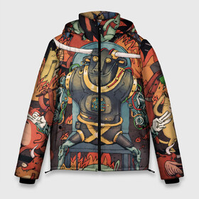 Мужская зимняя куртка 3D с принтом Dance Gavin Dance -Afterburner в Екатеринбурге, верх — 100% полиэстер; подкладка — 100% полиэстер; утеплитель — 100% полиэстер | длина ниже бедра, свободный силуэт Оверсайз. Есть воротник-стойка, отстегивающийся капюшон и ветрозащитная планка. 

Боковые карманы с листочкой на кнопках и внутренний карман на молнии. | Тематика изображения на принте: afterburner | alternative | animals | bull | cover | dance | gavin | metal | music | rock | альтернатива | бык | животные | метал | механизм | музыка | обложка | робот | рок | форсаж