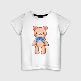 Детская футболка хлопок с принтом Pixel Bear в Екатеринбурге, 100% хлопок | круглый вырез горловины, полуприлегающий силуэт, длина до линии бедер | bear | pixel | pixel bear | медведь | милый медведь | милый мишка | мишка | пиксельный медведь | пиксельный плюшевый мишка | плюшевый медведь | плюшевый мишка