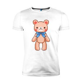 Мужская футболка хлопок Slim с принтом Pixel Bear в Екатеринбурге, 92% хлопок, 8% лайкра | приталенный силуэт, круглый вырез ворота, длина до линии бедра, короткий рукав | bear | pixel | pixel bear | медведь | милый медведь | милый мишка | мишка | пиксельный медведь | пиксельный плюшевый мишка | плюшевый медведь | плюшевый мишка