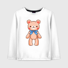 Детский лонгслив хлопок с принтом Pixel Bear в Екатеринбурге, 100% хлопок | круглый вырез горловины, полуприлегающий силуэт, длина до линии бедер | bear | pixel | pixel bear | медведь | милый медведь | милый мишка | мишка | пиксельный медведь | пиксельный плюшевый мишка | плюшевый медведь | плюшевый мишка