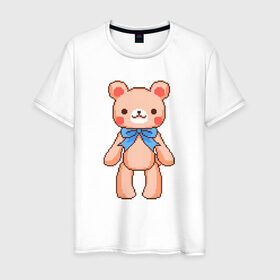 Мужская футболка хлопок с принтом Pixel Bear в Екатеринбурге, 100% хлопок | прямой крой, круглый вырез горловины, длина до линии бедер, слегка спущенное плечо. | bear | pixel | pixel bear | медведь | милый медведь | милый мишка | мишка | пиксельный медведь | пиксельный плюшевый мишка | плюшевый медведь | плюшевый мишка