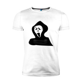 Мужская футболка хлопок Slim с принтом Крик в Екатеринбурге, 92% хлопок, 8% лайкра | приталенный силуэт, круглый вырез ворота, длина до линии бедра, короткий рукав | жнец | жнецы | крик | приведение | приведения | призрак | призраки | ужас | хэллоуин