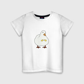 Детская футболка хлопок с принтом Shy duck в Екатеринбурге, 100% хлопок | круглый вырез горловины, полуприлегающий силуэт, длина до линии бедер | Тематика изображения на принте: duck | mem | застенчивая утка | мем | милая утка | прикол | птица | утка | юмор