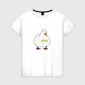 Женская футболка хлопок с принтом Shy duck в Екатеринбурге, 100% хлопок | прямой крой, круглый вырез горловины, длина до линии бедер, слегка спущенное плечо | duck | mem | застенчивая утка | мем | милая утка | прикол | птица | утка | юмор