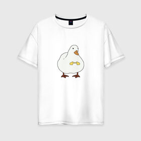 Женская футболка хлопок Oversize с принтом Shy duck в Екатеринбурге, 100% хлопок | свободный крой, круглый ворот, спущенный рукав, длина до линии бедер
 | duck | mem | застенчивая утка | мем | милая утка | прикол | птица | утка | юмор
