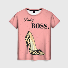 Женская футболка 3D с принтом Леди Босс в Екатеринбурге, 100% полиэфир ( синтетическое хлопкоподобное полотно) | прямой крой, круглый вырез горловины, длина до линии бедер | босс | девушка | леди | леопардовый | пафос | розовый