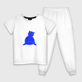 Детская пижама хлопок с принтом Толстый котик в Екатеринбурге, 100% хлопок |  брюки и футболка прямого кроя, без карманов, на брюках мягкая резинка на поясе и по низу штанин
 | cat | животные | кот | котик | кошка | милград | милый | питомец | рисунок | синий кот | толстый котик