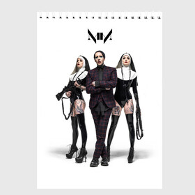 Скетчбук с принтом Marilyn Manson в Екатеринбурге, 100% бумага
 | 48 листов, плотность листов — 100 г/м2, плотность картонной обложки — 250 г/м2. Листы скреплены сверху удобной пружинной спиралью | art | logo | manson | marilyn | rock | usa | великий | лого | логотип | мэнсон | мэрилин | рок | ужасный