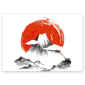 Поздравительная открытка с принтом Гора Фудзи в Екатеринбурге, 100% бумага | плотность бумаги 280 г/м2, матовая, на обратной стороне линовка и место для марки
 | Тематика изображения на принте: азия | аниме | гора | гора фудзи | кимоно | китай | манга | сакура | суши | фудзияма | цунами | япония